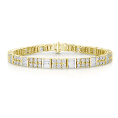 Round and Baguette Diamond Tennis Bracelet, 14k yellow gold - URBAETIS Fine Jewelry