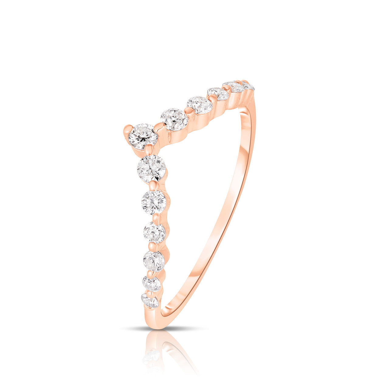 Graduated Diamond Single Prong V Ring, 14k rose gold, side view - URBAETIS Fine Jewelry