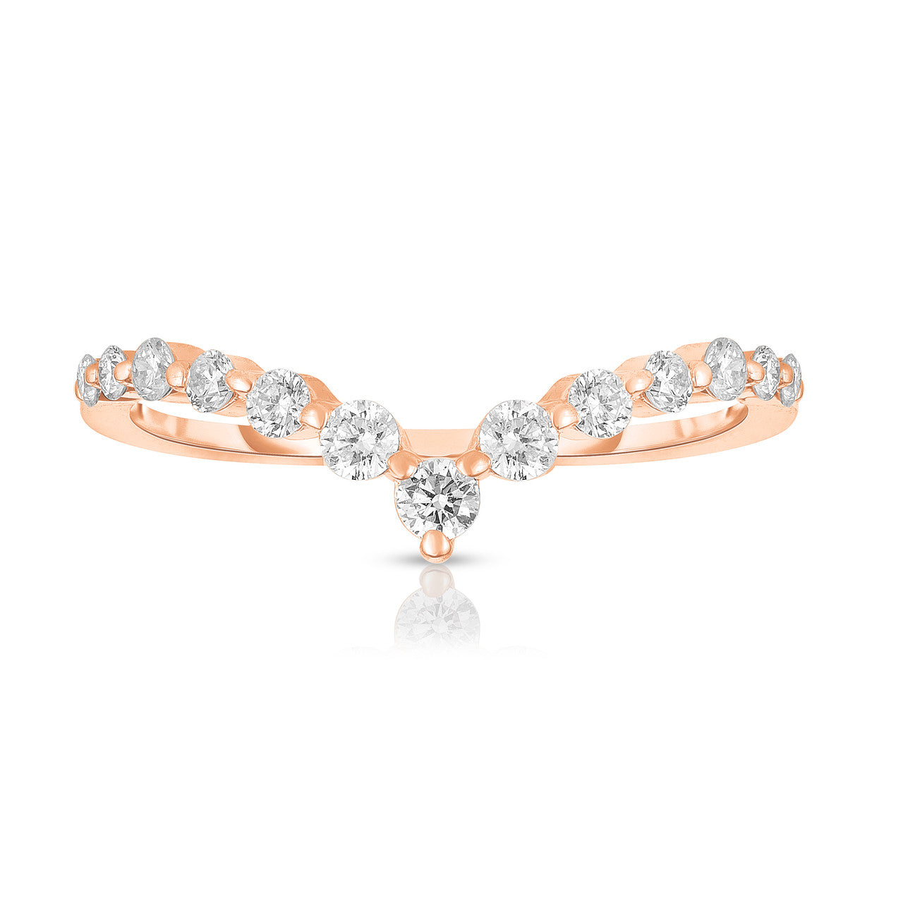 Graduated Diamond Single Prong V Ring, 14k rose gold - URBAETIS Fine Jewelry