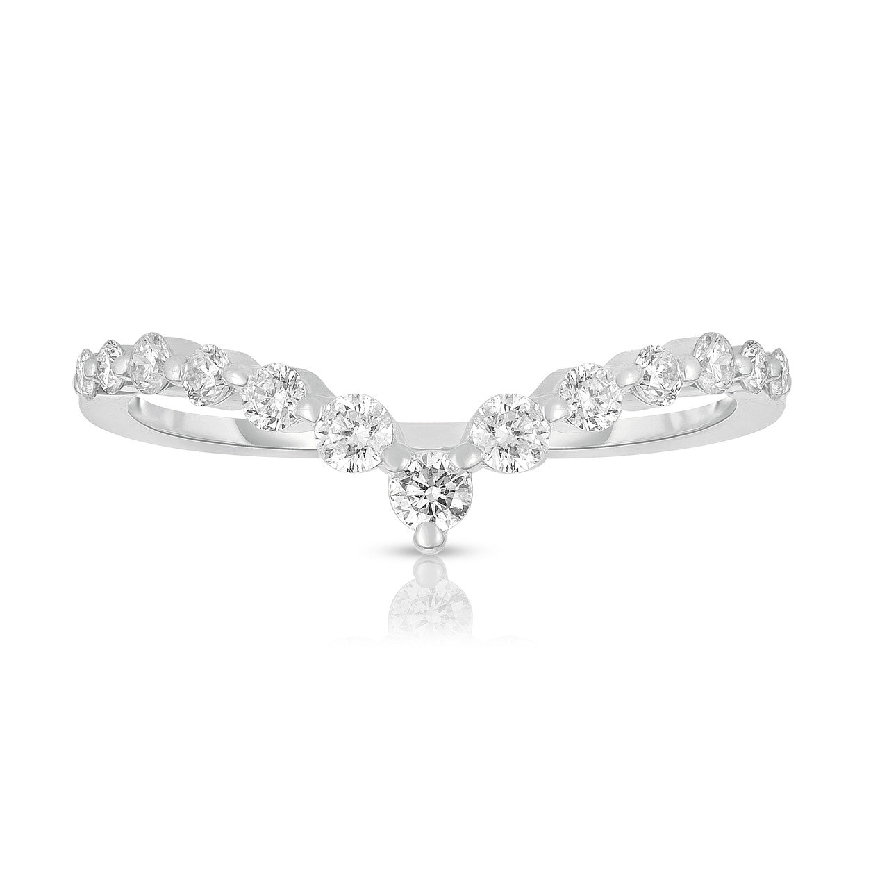 Graduated Diamond Single Prong V Ring, 14k white gold - URBAETIS Fine Jewelry