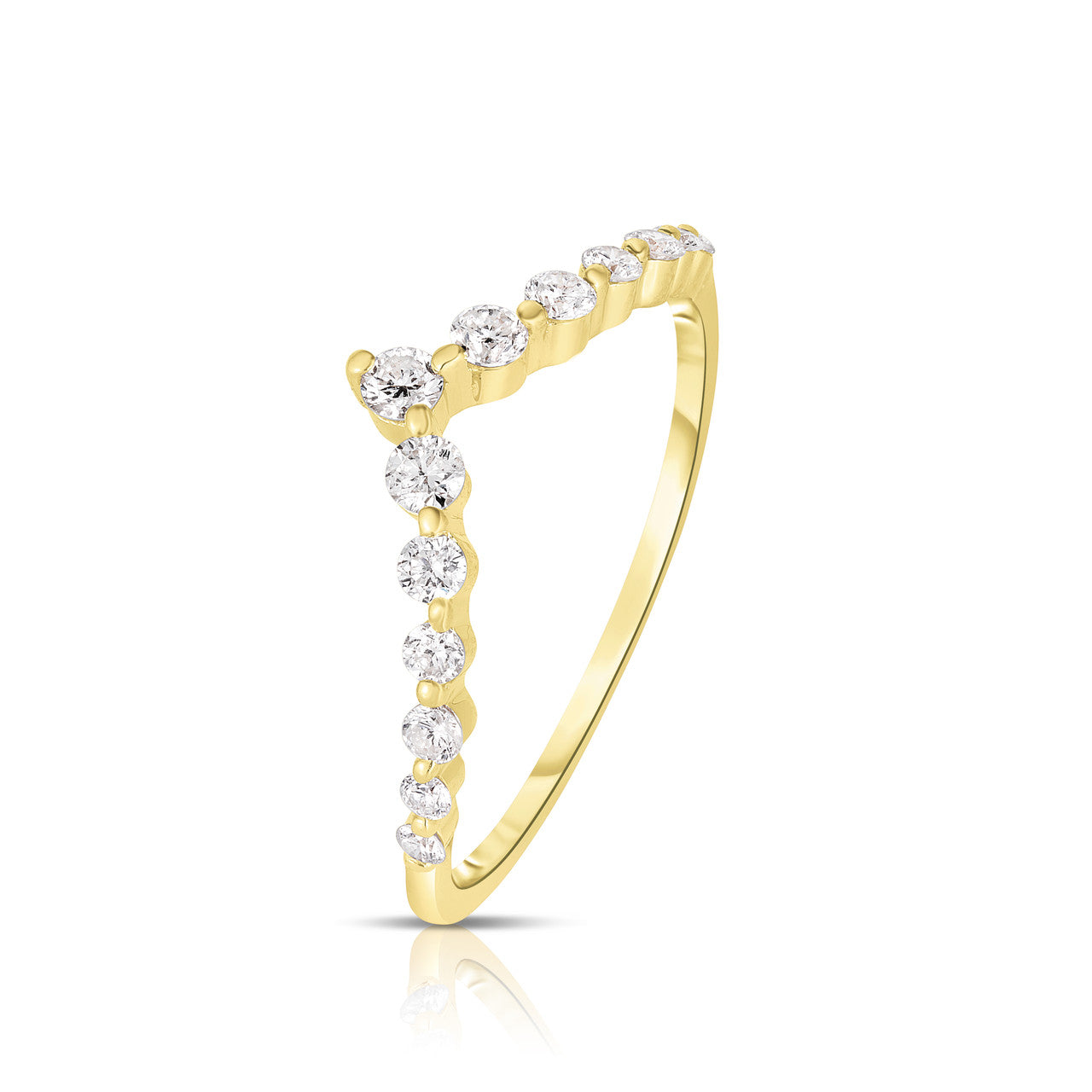 Graduated Diamond Single Prong V Ring, 14k yellow gold, side view - URBAETIS Fine Jewelry