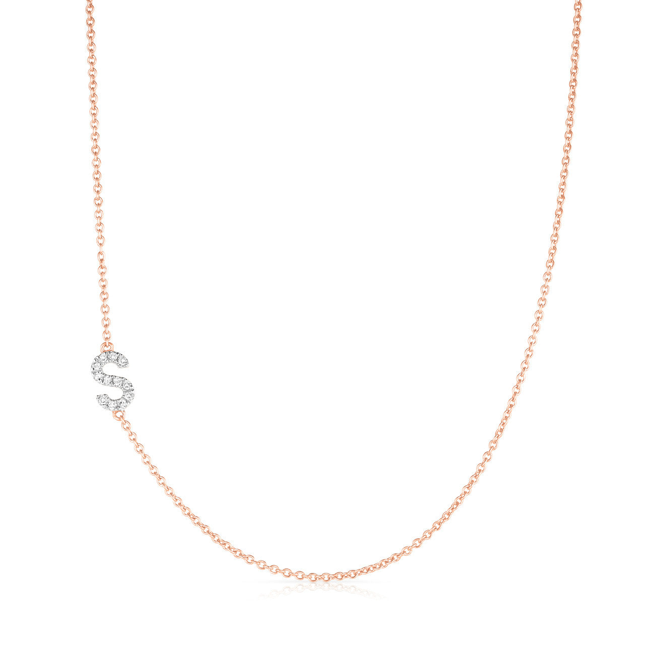 Asymmetrical Petite Initial Diamond Necklace, 14k rose gold - URBAETIS Fine Jewelry