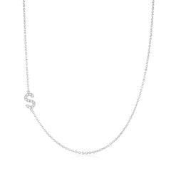 Asymmetrical Petite Initial Diamond Necklace, 14k white gold - URBAETIS Fine Jewelry