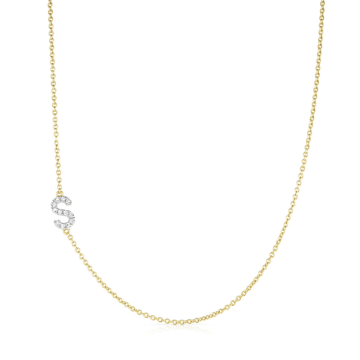 Asymmetrical Petite Initial Diamond Necklace, 14k yellow gold - URBAETIS Fine Jewelry