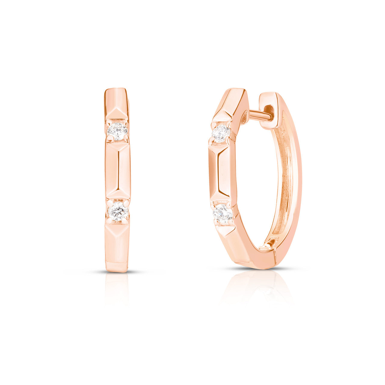 Gold and Diamond Pyramid Hoops, 14k rose gold - URBAETIS Fine Jewelry