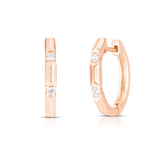 Gold and Diamond Pyramid Hoops, 14k rose gold - URBAETIS Fine Jewelry
