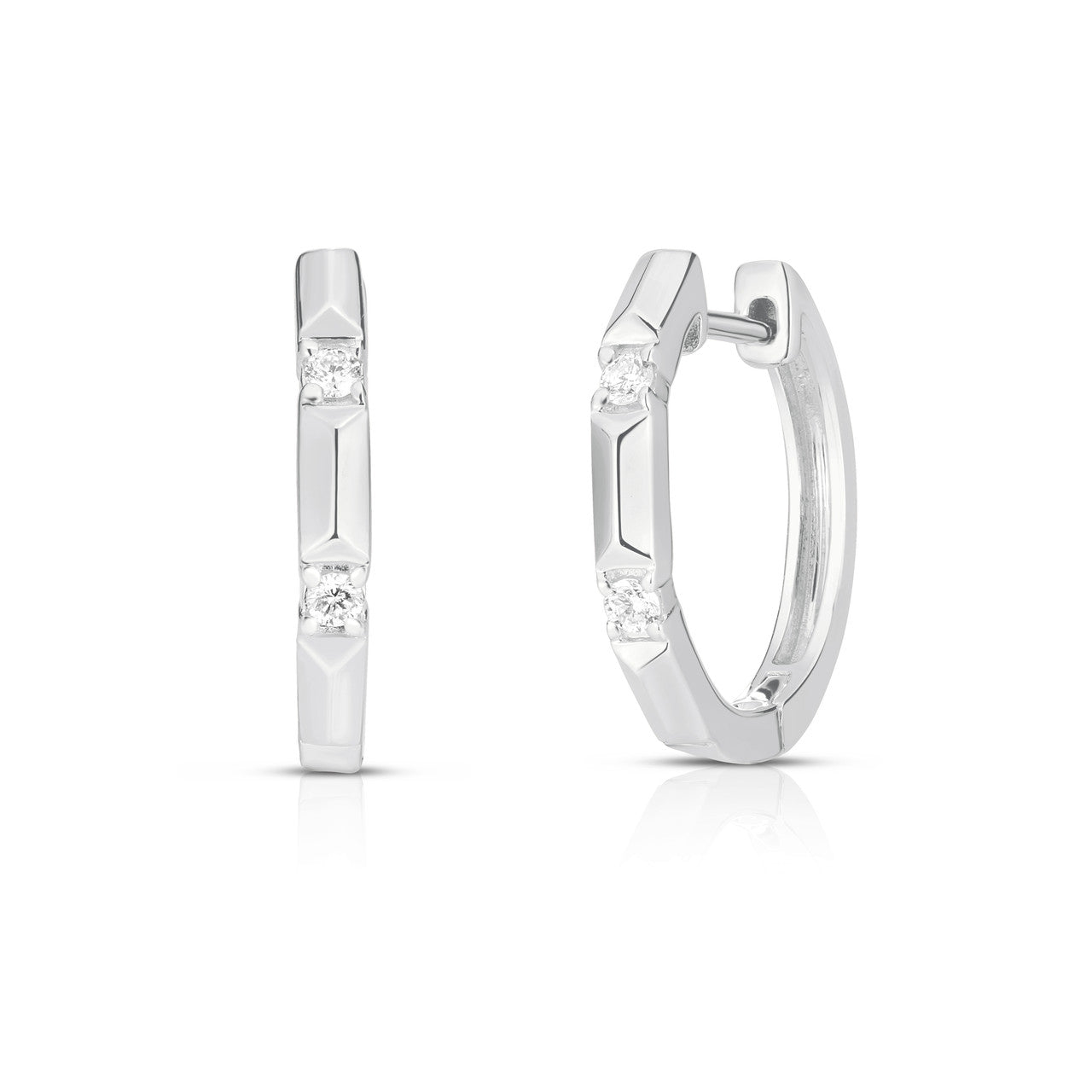 Gold and Diamond Pyramid Hoops, 14k white gold - URBAETIS Fine Jewelry