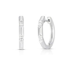Gold and Diamond Pyramid Hoops, 14k white gold - URBAETIS Fine Jewelry