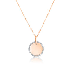 Round Diamond Border Dog Tag Necklace, 14k rose gold - URBAETIS Fine Jewelry