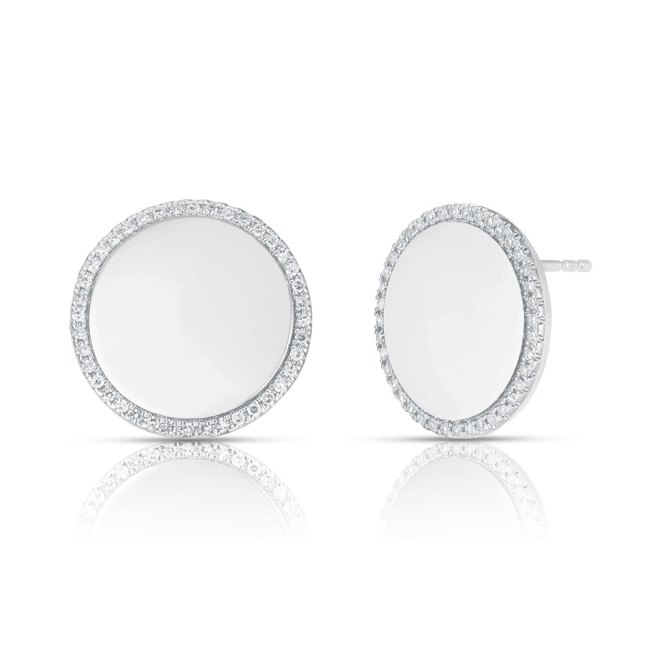 Round Diamond Border Studs, 14k white gold - URBAETIS Fine Jewelry