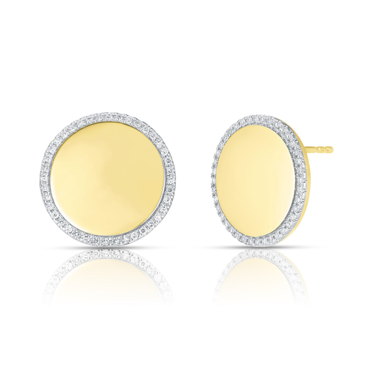 Round Diamond Border Studs, 14k yellow gold - URBAETIS Fine Jewelry