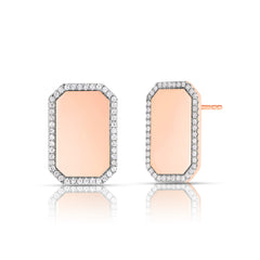 Diamond Border Dog Tag Studs, 14k rose gold - URBAETIS Fine Jewelry