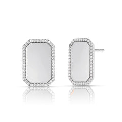 Diamond Border Dog Tag Studs, 14k white gold - URBAETIS Fine Jewelry