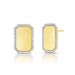 Diamond Border Dog Tag Studs, 14k yellow gold - URBAETIS Fine Jewelry