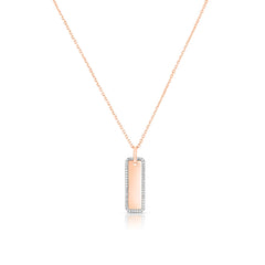 Elongated Diamond Border Dog Tag Necklace, 14k rose gold - URBAETIS Fine Jewelry