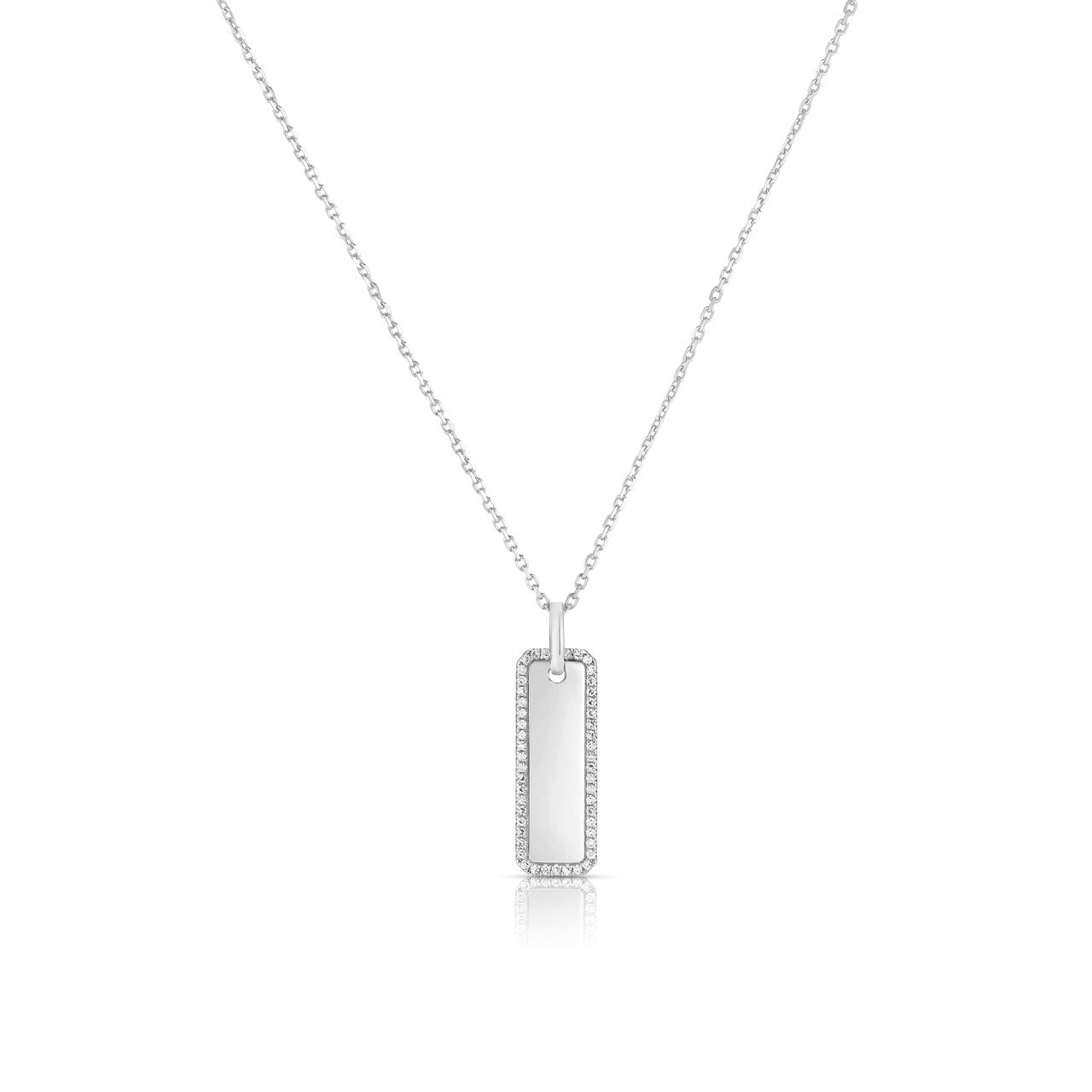 Elongated Diamond Border Dog Tag Necklace, 14k white gold - URBAETIS Fine Jewelry