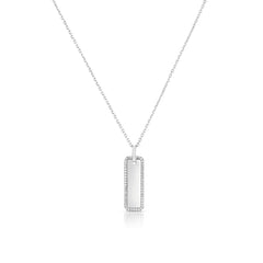 Elongated Diamond Border Dog Tag Necklace, 14k white gold - URBAETIS Fine Jewelry