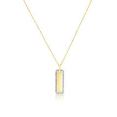 Elongated Diamond Border Dog Tag Necklace, 14k yellow gold - URBAETIS Fine Jewelry