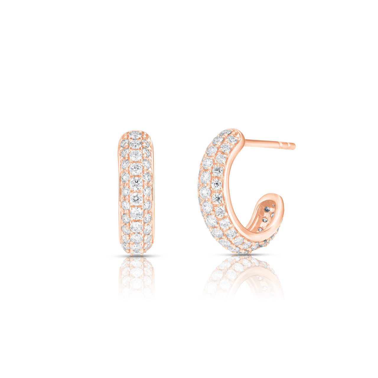 3 Row Pave Diamond Hoops, 14k rose gold - URBAETIS Fine Jewelry