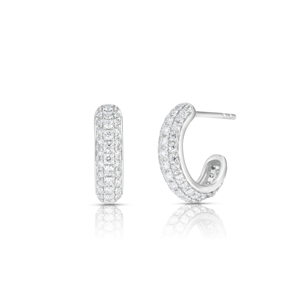 3 Row Pave Diamond Hoops, 14k white gold - URBAETIS Fine Jewelry