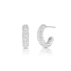3 Row Pave Diamond Hoops, 14k white gold - URBAETIS Fine Jewelry