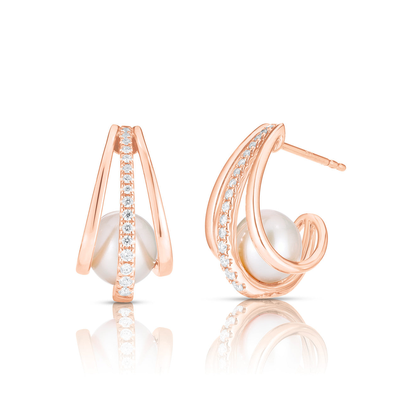 Pearl and Diamond Cage Earrings, 14k rose gold - URBAETIS Fine Jewelry