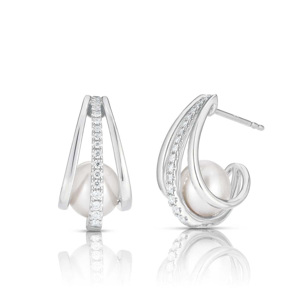 Pearl and Diamond Cage Earrings, 14k white gold - URBAETIS Fine Jewelry