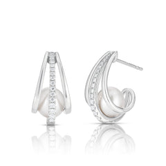 Pearl and Diamond Cage Earrings, 14k white gold - URBAETIS Fine Jewelry