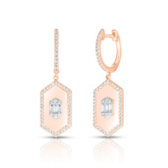 Hexagon Diamond Dangle Huggies, 14k rose gold - URBAETIS Fine Jewelry