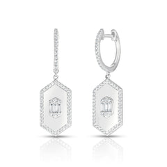 Hexagon Diamond Dangle Huggies, 14k white gold - URBAETIS Fine Jewelry