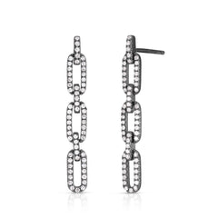 Delicate Diamond Long Link Chain Earrings, 14k black gold - URBAETIS Fine Jewelry