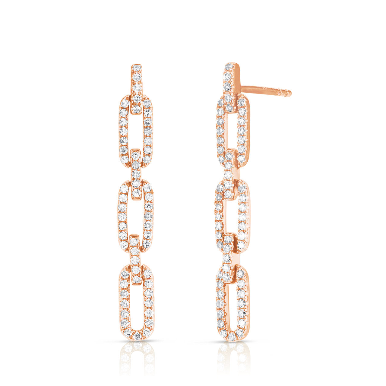 Delicate Diamond Long Link Chain Earrings, 14k rose gold - URBAETIS Fine Jewelry