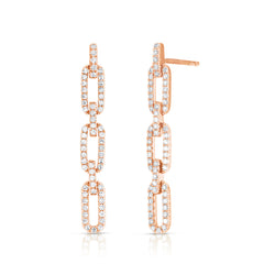 Delicate Diamond Long Link Chain Earrings, 14k rose gold - URBAETIS Fine Jewelry