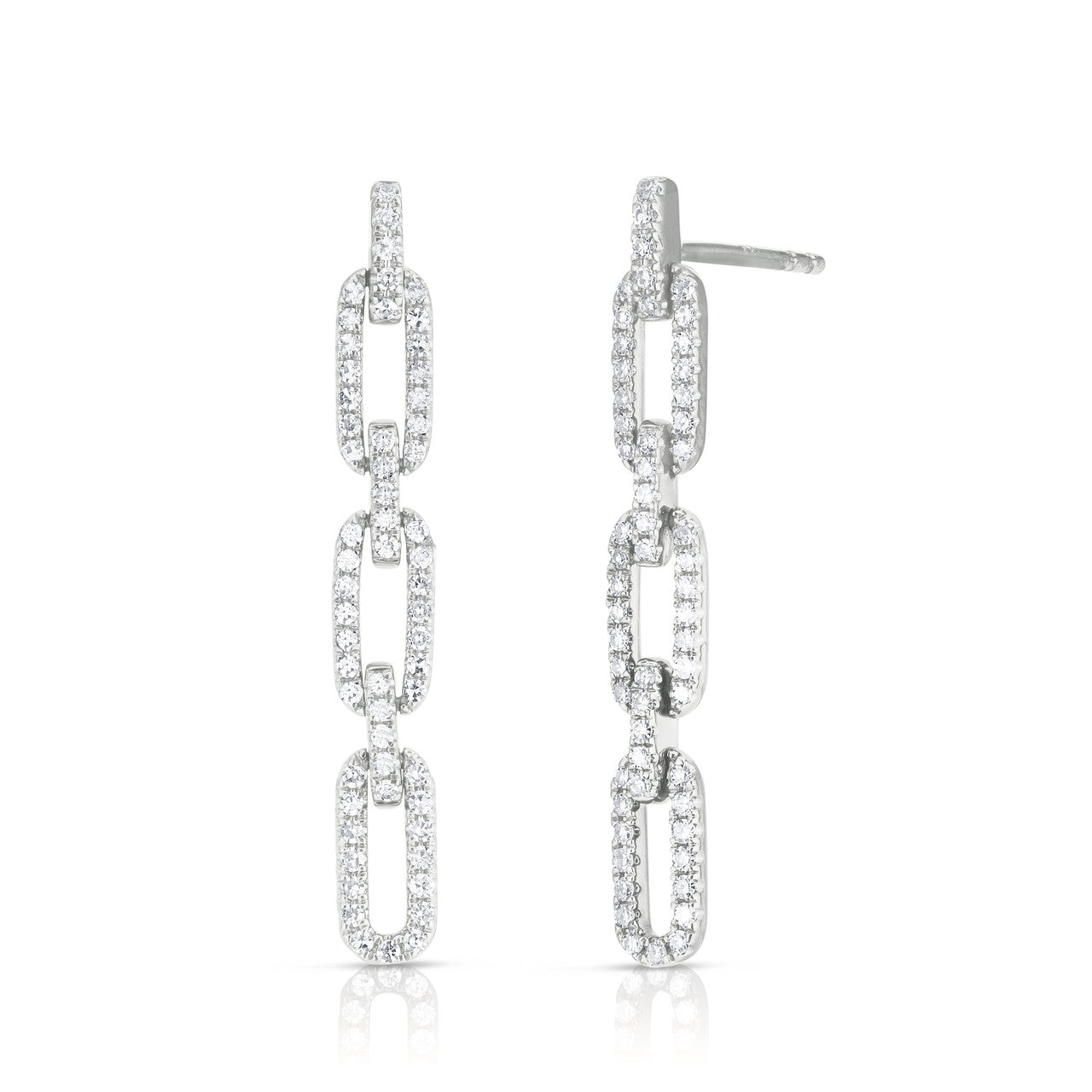 Delicate Diamond Long Link Chain Earrings, 14k white gold - URBAETIS Fine Jewelry