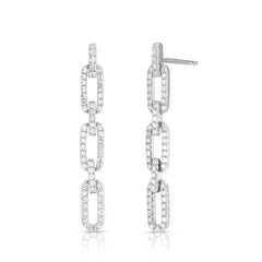 Delicate Diamond Long Link Chain Earrings, 14k white gold - URBAETIS Fine Jewelry