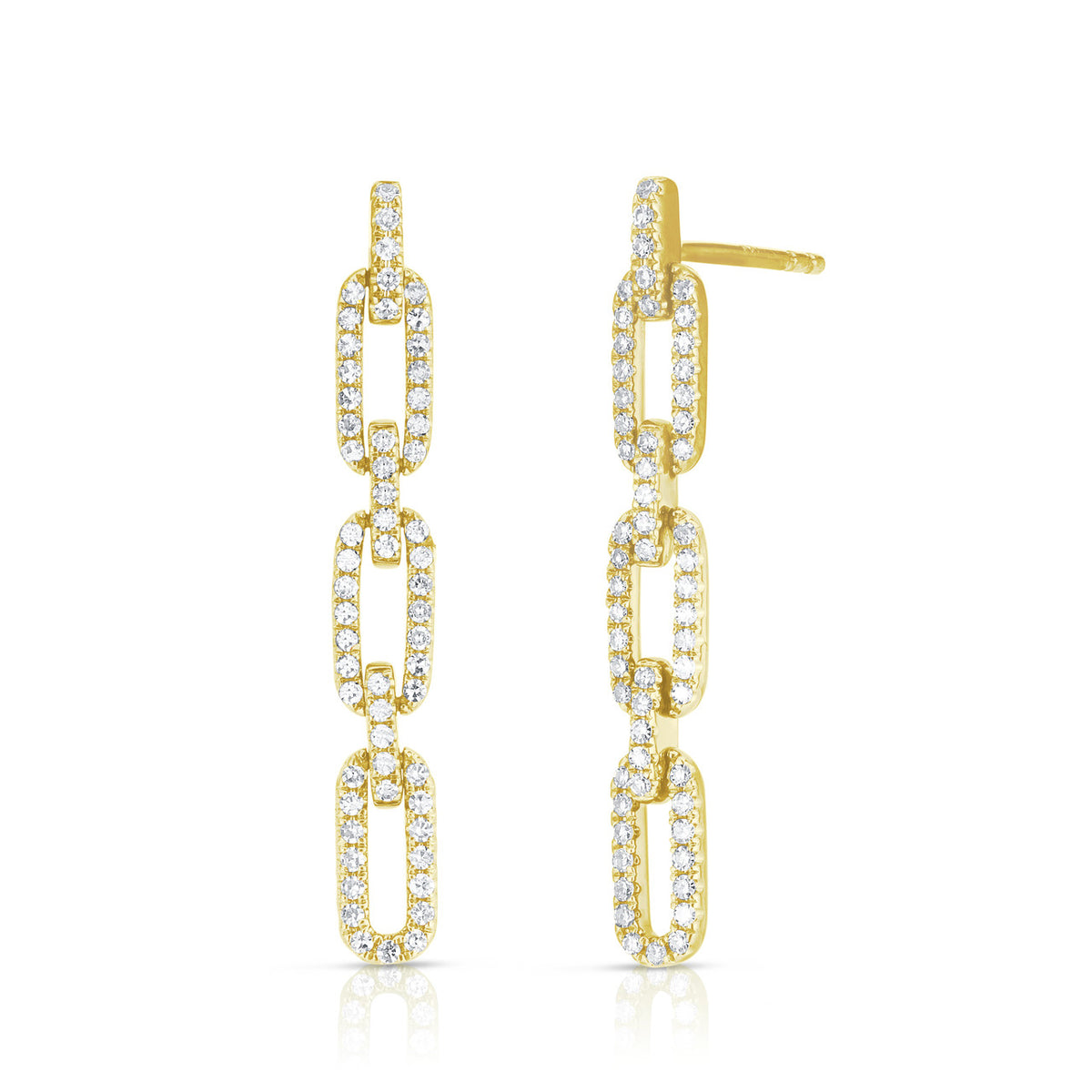 Delicate Diamond Long Link Chain Earrings, 14k yellow gold - URBAETIS Fine Jewelry