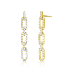 Delicate Diamond Long Link Chain Earrings, 14k yellow gold - URBAETIS Fine Jewelry