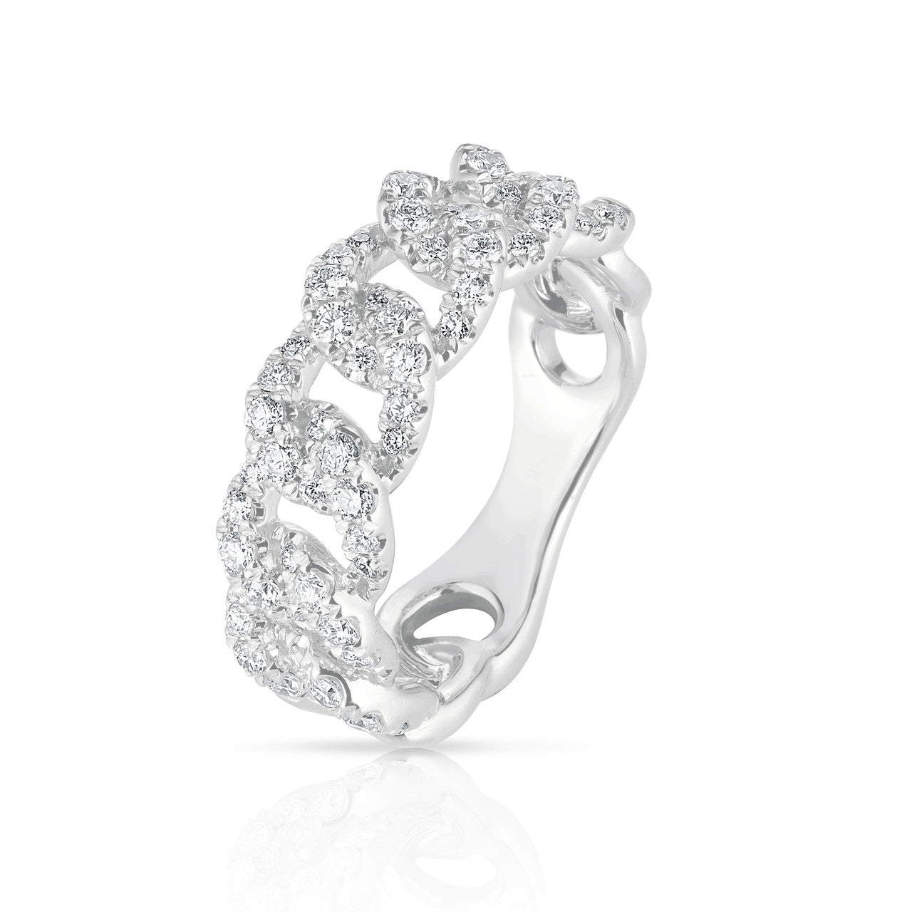 Diamond Curb Chain Ring, 14k white gold, side shot - URBAETIS Fine Jewelry
