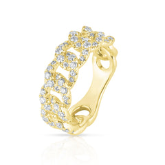 Diamond Curb Chain Ring, 14k yellow gold, side shot - URBAETIS Fine Jewelry