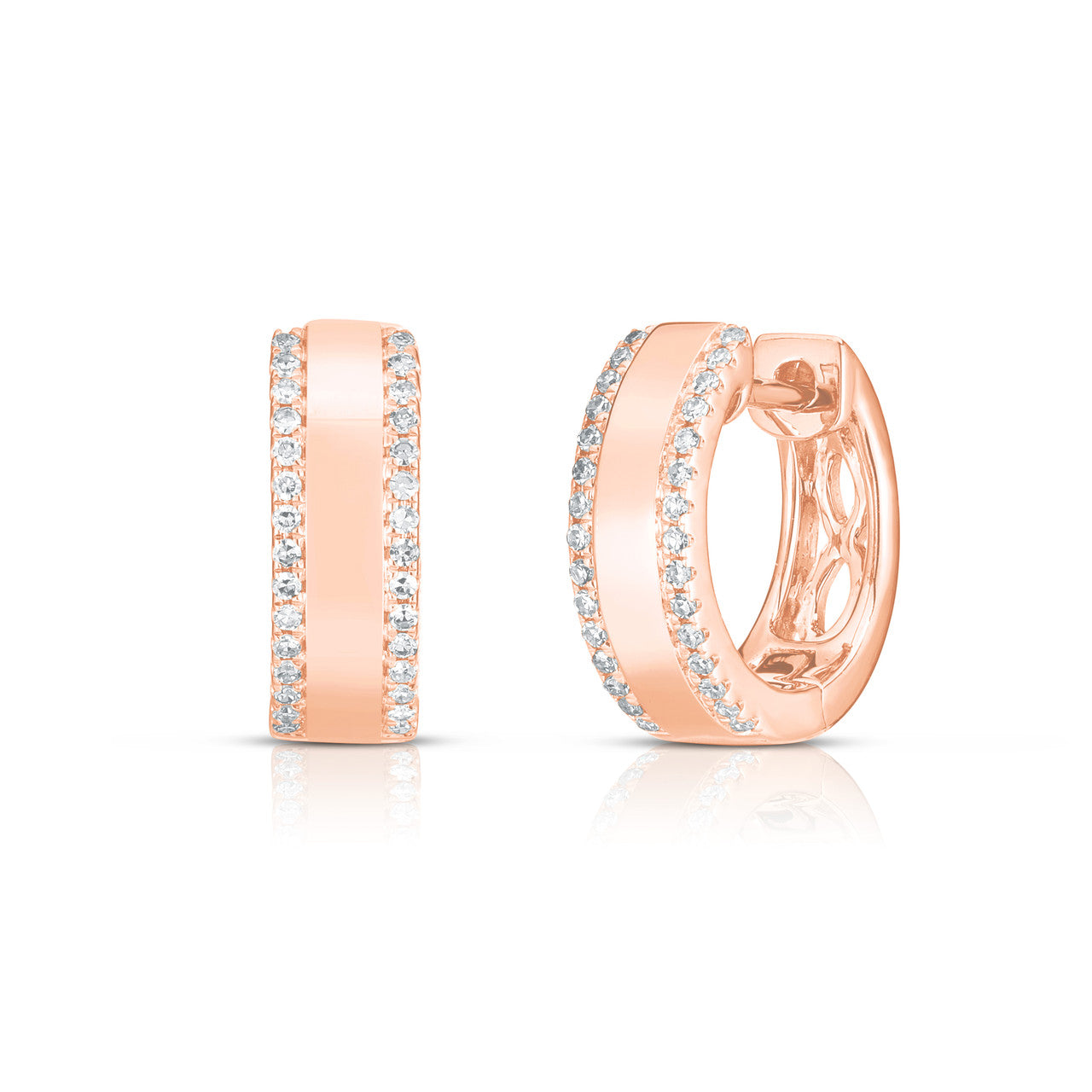 Diamond Border Huggies, 14k rose gold - URBAETIS Fine Jewelry