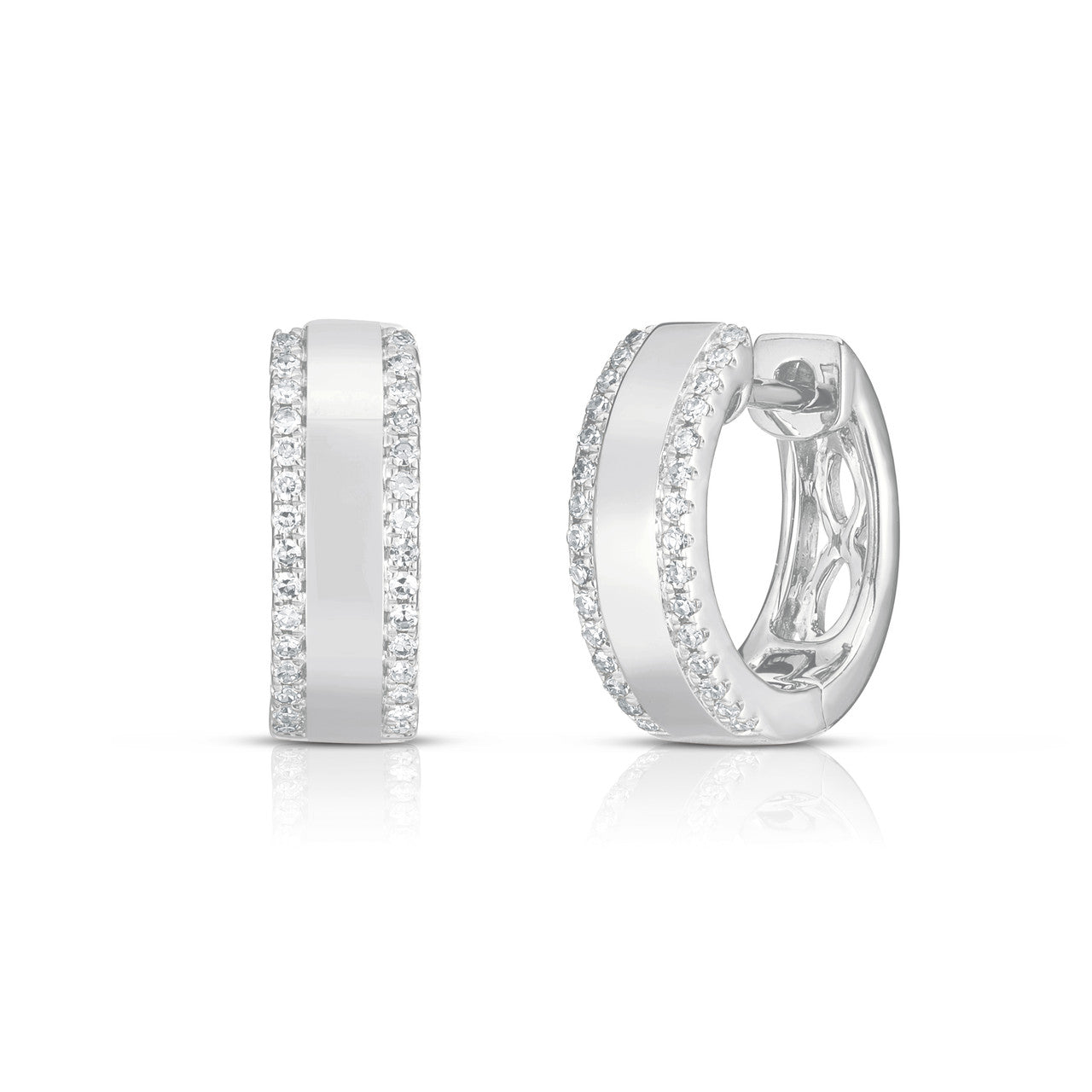 Diamond Border Huggies, 14k white gold - URBAETIS Fine Jewelry