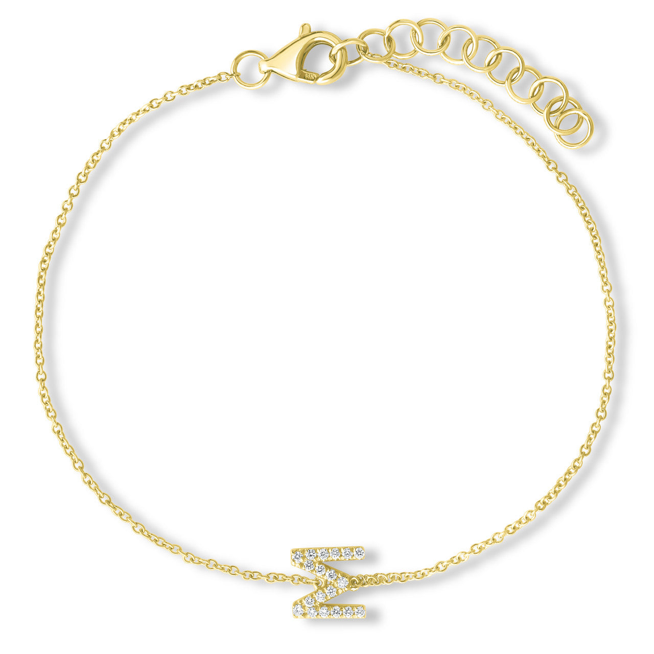 Petite Diamond Initial Bracelet, M, 14k yellow gold - URBAETIS Fine Jewelry