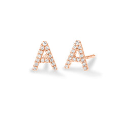 Petite Diamond Initial Letter Studs, A, 14k rose gold - URBAETIS Fine Jewelry