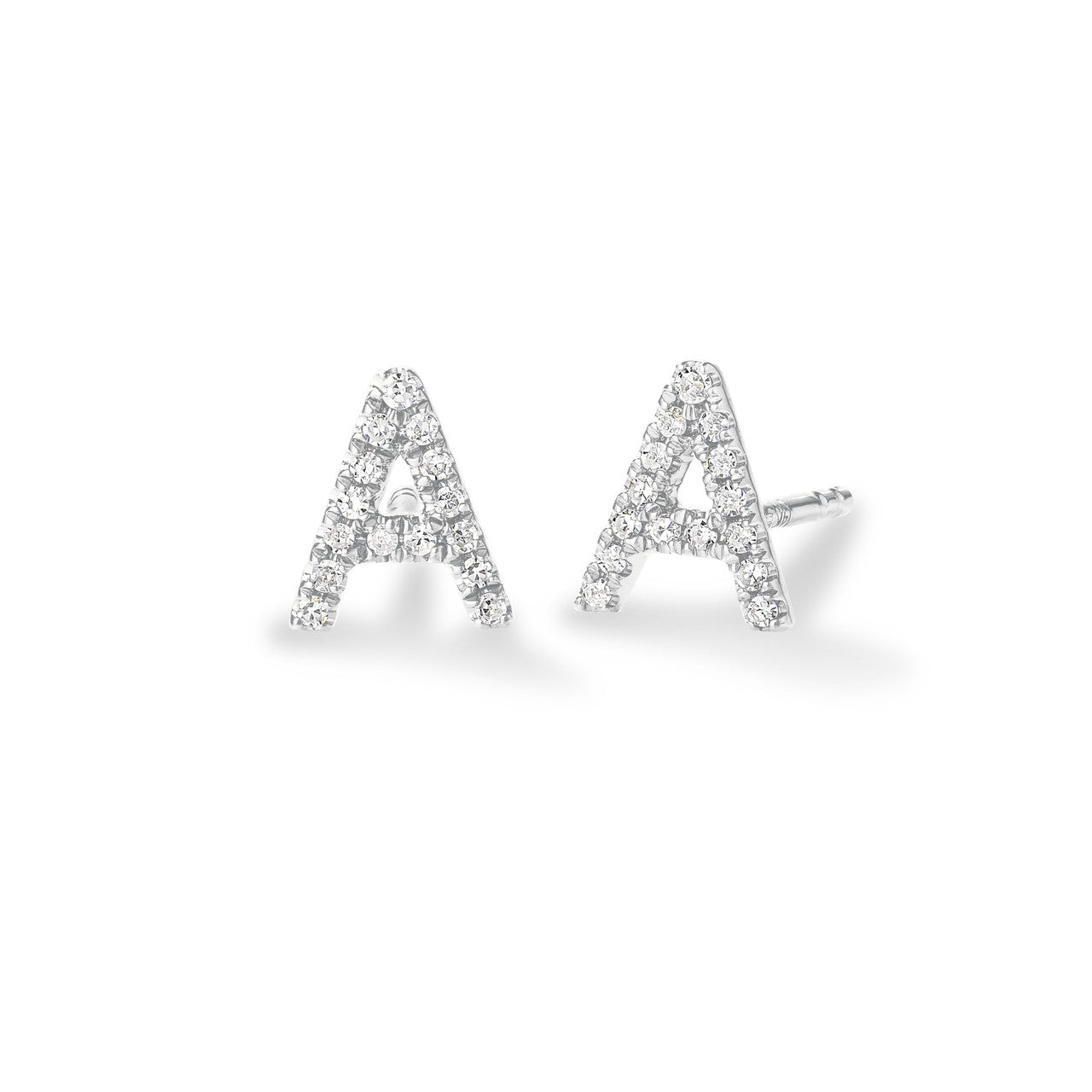 Petite Diamond Initial Letter Studs, A, 14k white gold - URBAETIS Fine Jewelry