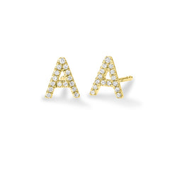 Petite Diamond Initial Letter Studs, A, 14k yellow gold - URBAETIS Fine Jewelry
