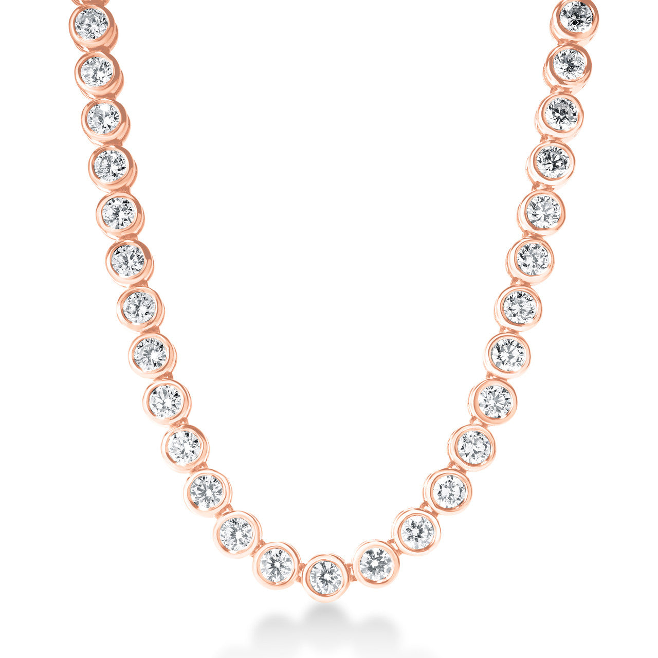 Bezel Set Lab Diamond Tennis Necklace,  12 carat total weight, 14k rose gold - URBAETIS Fine Jewelry