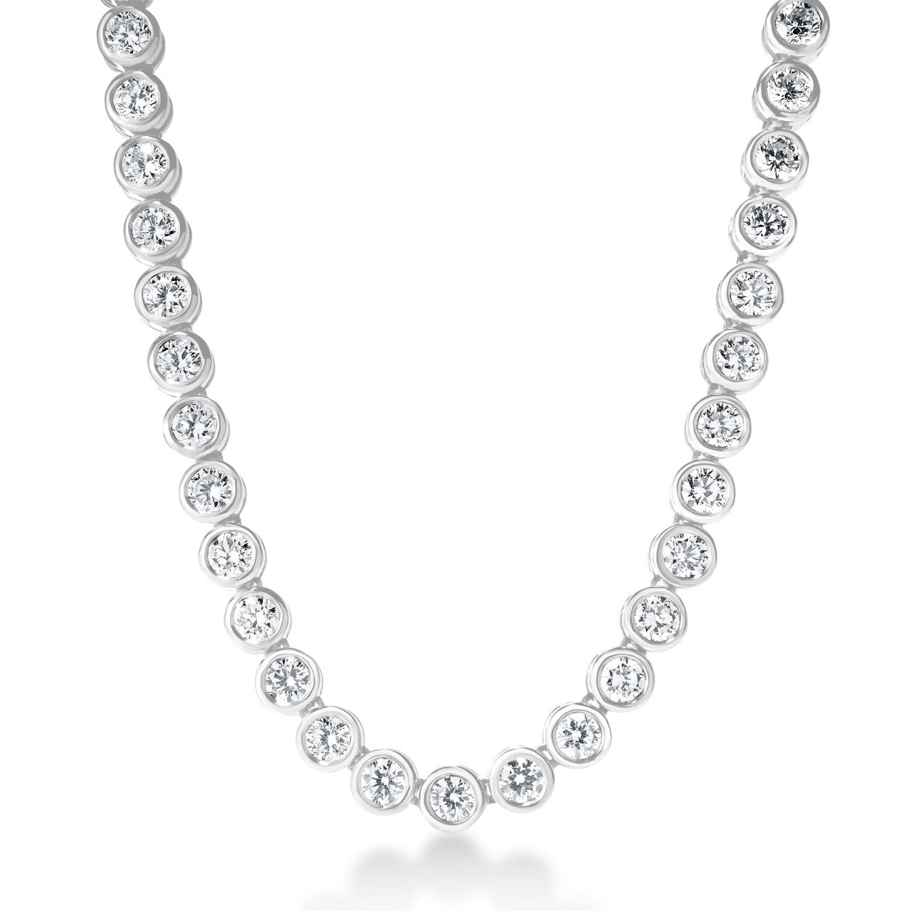 Bezel Set Lab Diamond Tennis Necklace,  12 carat total weight, 14k white gold - URBAETIS Fine Jewelry