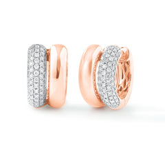 Gold and Diamond Puffed Double Hoops, 14k rose gold - URBAETIS Fine Jewelry
