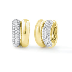 Gold and Diamond Puffed Double Hoops, 14k yellow gold - URBAETIS Fine Jewelry