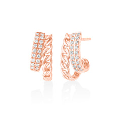 Diamond and Cuban Chain Earrings, 14k rose gold - URBAETIS Fine Jewelry